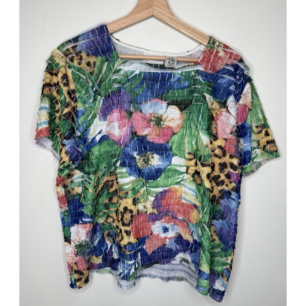 Alfred Dunner Top Blouse PXL Animal Print Travel Vacation No Wrinkle Crinkle Art